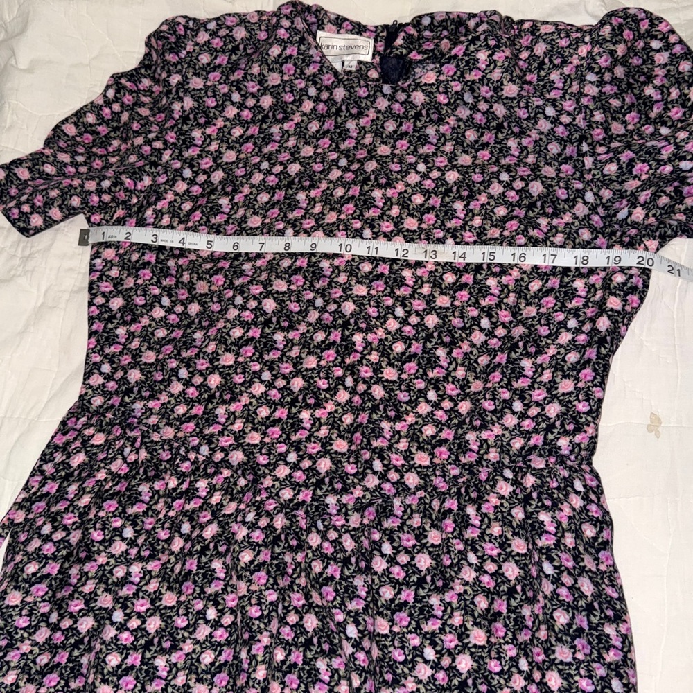 1989’s Karin Stevens Black Midi Dress with Pink Floral Print size 14 - Picture 9 of 11
